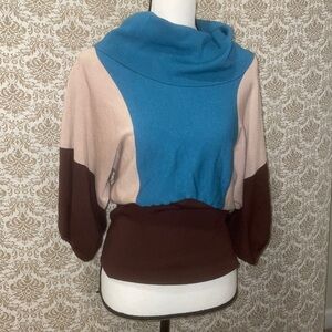 Vintage 80s block color cowl neck sweater